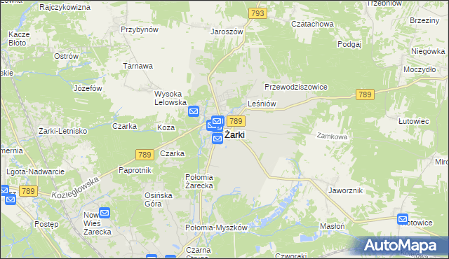 mapa Żarki powiat myszkowski, Żarki powiat myszkowski na mapie Targeo