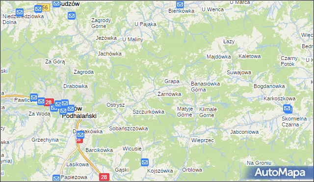 mapa Żarnówka gmina Maków Podhalański, Żarnówka gmina Maków Podhalański na mapie Targeo