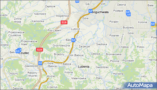 mapa Zarzecze gmina Boguchwała, Zarzecze gmina Boguchwała na mapie Targeo