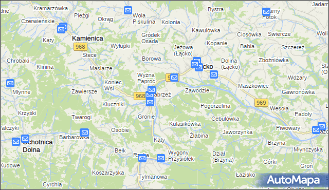 mapa Zarzecze gmina Łącko, Zarzecze gmina Łącko na mapie Targeo