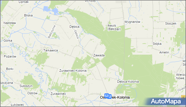 mapa Zawada gmina Ostrówek, Zawada gmina Ostrówek na mapie Targeo