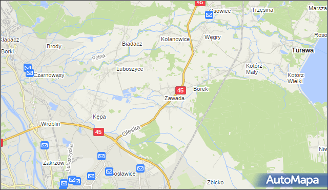 mapa Zawada gmina Turawa, Zawada gmina Turawa na mapie Targeo