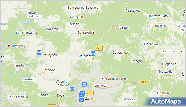 mapa Zawada gmina Żarki, Zawada gmina Żarki na mapie Targeo