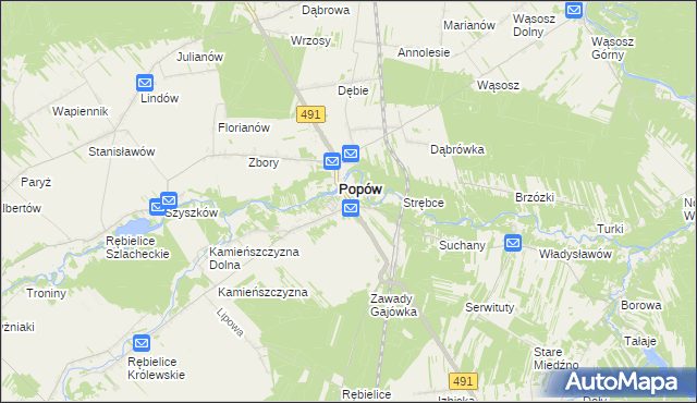 mapa Zawady gmina Popów, Zawady gmina Popów na mapie Targeo