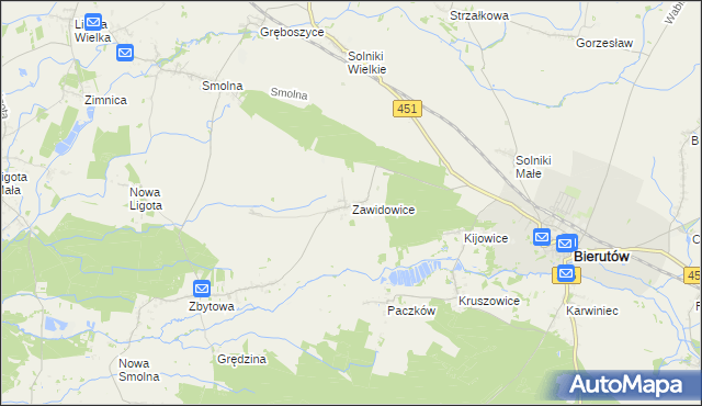 mapa Zawidowice gmina Bierutów, Zawidowice gmina Bierutów na mapie Targeo