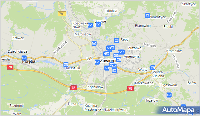 mapa Zawiercie, Zawiercie na mapie Targeo