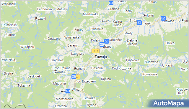 mapa Zawoja, Zawoja na mapie Targeo