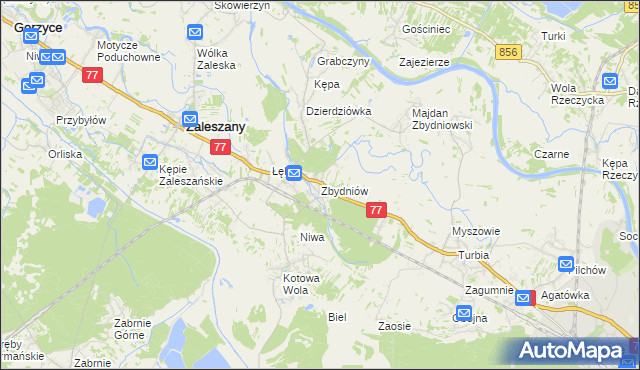 mapa Zbydniów gmina Zaleszany, Zbydniów gmina Zaleszany na mapie Targeo