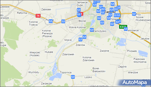 mapa Żdanów gmina Zamość, Żdanów gmina Zamość na mapie Targeo
