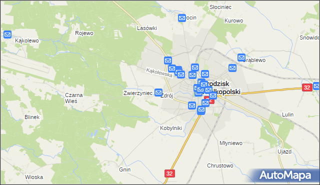 mapa Zdrój gmina Grodzisk Wielkopolski, Zdrój gmina Grodzisk Wielkopolski na mapie Targeo