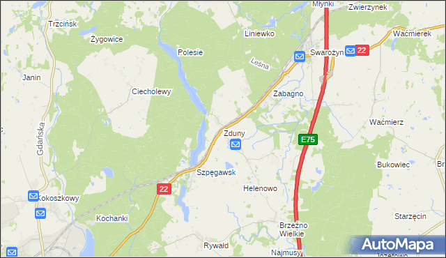 mapa Zduny gmina Starogard Gdański, Zduny gmina Starogard Gdański na mapie Targeo