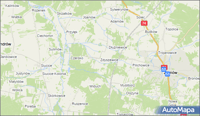 mapa Zdyszewice, Zdyszewice na mapie Targeo
