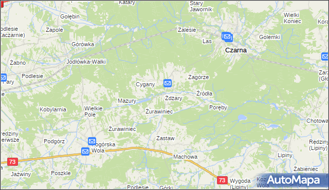 mapa Żdżary gmina Czarna, Żdżary gmina Czarna na mapie Targeo