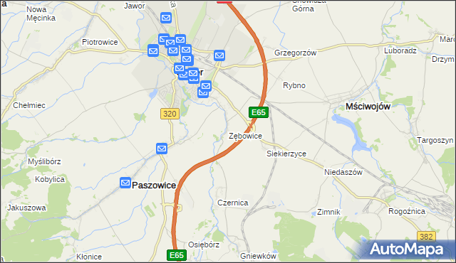 mapa Zębowice gmina Paszowice, Zębowice gmina Paszowice na mapie Targeo