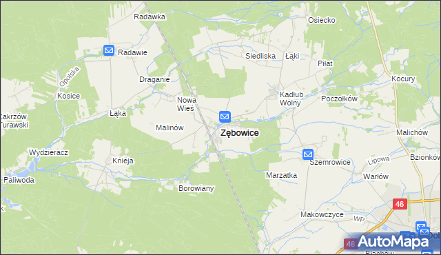 mapa Zębowice powiat oleski, Zębowice powiat oleski na mapie Targeo