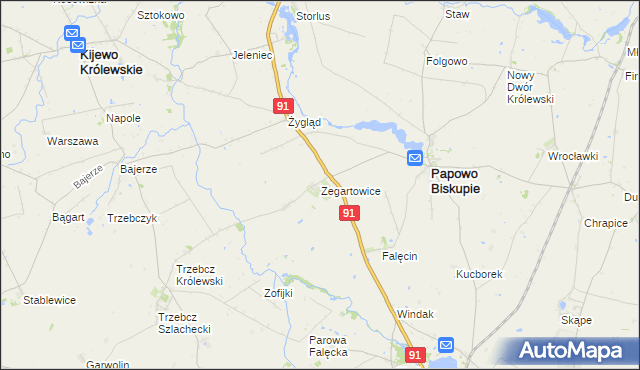 mapa Zegartowice gmina Papowo Biskupie, Zegartowice gmina Papowo Biskupie na mapie Targeo