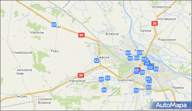 mapa Zielęcice gmina Skarbimierz, Zielęcice gmina Skarbimierz na mapie Targeo