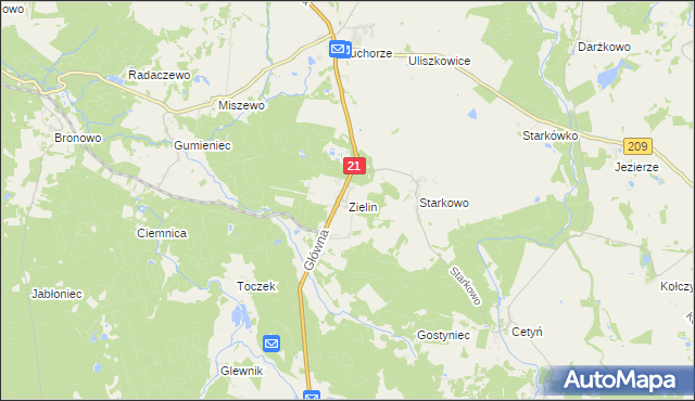 mapa Zielin gmina Trzebielino, Zielin gmina Trzebielino na mapie Targeo