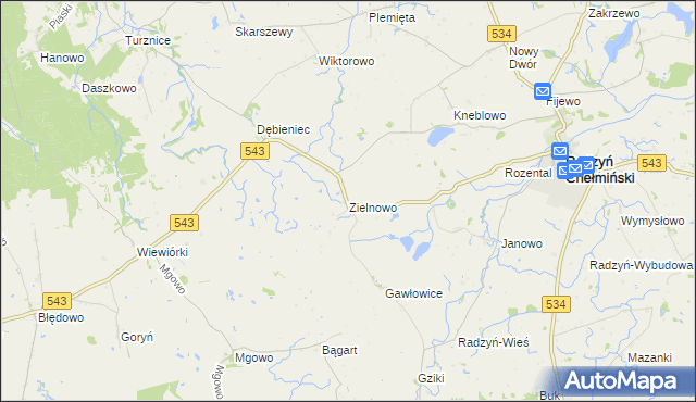 mapa Zielnowo gmina Radzyń Chełmiński, Zielnowo gmina Radzyń Chełmiński na mapie Targeo