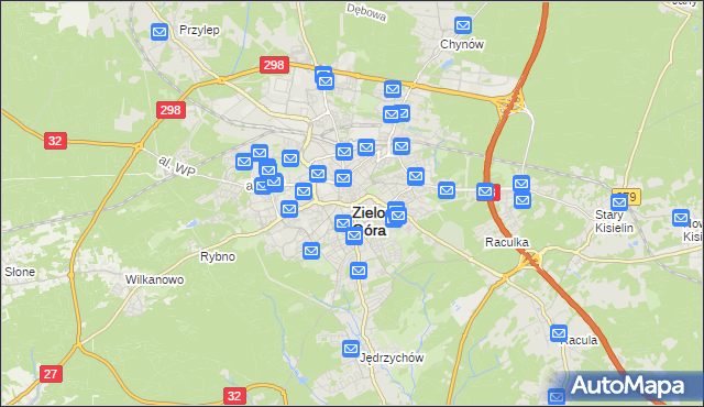 mapa Zielona Góra, Zielona Góra na mapie Targeo