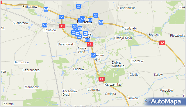 mapa Zielona Łąka gmina Pleszew, Zielona Łąka gmina Pleszew na mapie Targeo