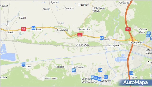 mapa Zielonczyn gmina Sicienko, Zielonczyn gmina Sicienko na mapie Targeo
