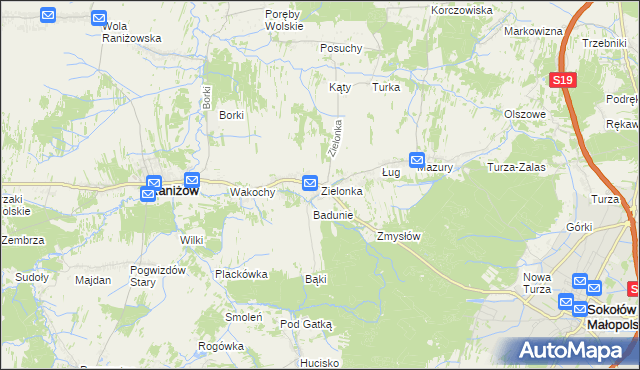 mapa Zielonka gmina Raniżów, Zielonka gmina Raniżów na mapie Targeo