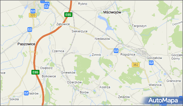 mapa Zimnik gmina Mściwojów, Zimnik gmina Mściwojów na mapie Targeo