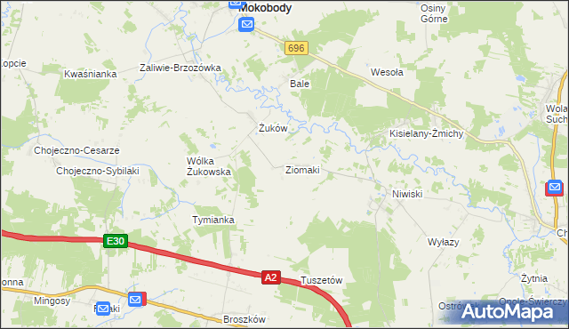 mapa Ziomaki gmina Mokobody, Ziomaki gmina Mokobody na mapie Targeo