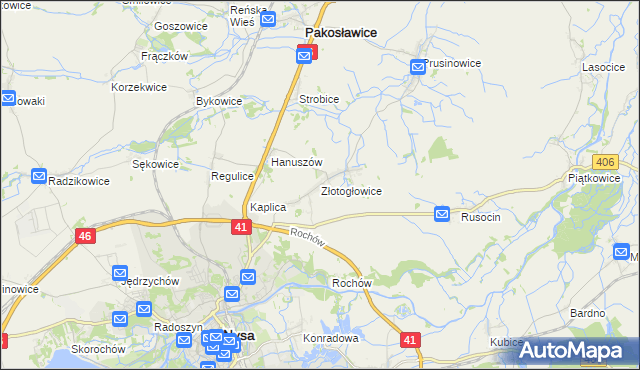 mapa Złotogłowice, Złotogłowice na mapie Targeo