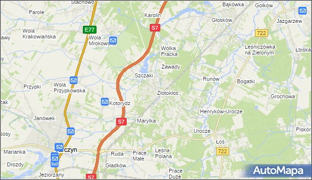 mapa Złotokłos, Złotokłos na mapie Targeo