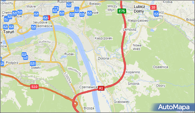 mapa Złotoria gmina Lubicz, Złotoria gmina Lubicz na mapie Targeo