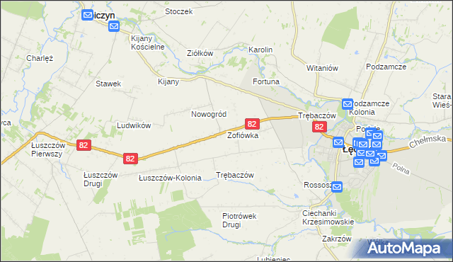 mapa Zofiówka gmina Łęczna, Zofiówka gmina Łęczna na mapie Targeo