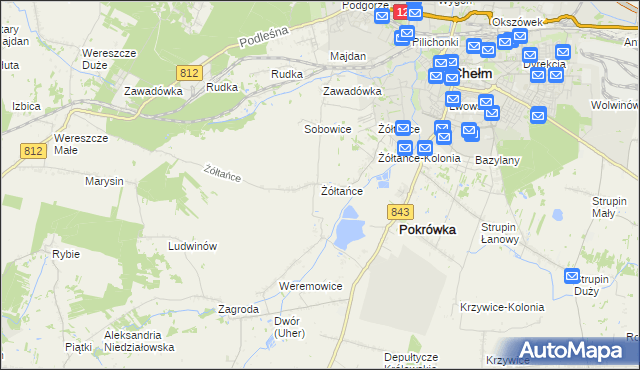 mapa Żółtańce, Żółtańce na mapie Targeo