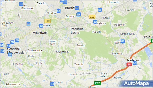 mapa Żółwin gmina Brwinów, Żółwin gmina Brwinów na mapie Targeo