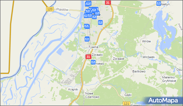 mapa Żórawki, Żórawki na mapie Targeo