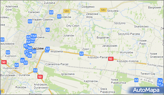 mapa Zosin gmina Sochaczew, Zosin gmina Sochaczew na mapie Targeo