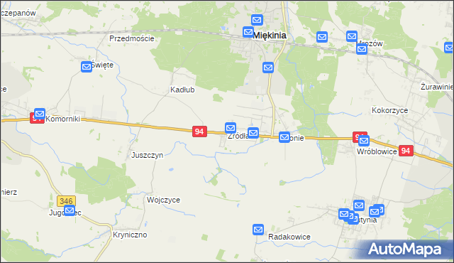 mapa Źródła gmina Miękinia, Źródła gmina Miękinia na mapie Targeo