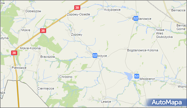 mapa Zubrzyce, Zubrzyce na mapie Targeo