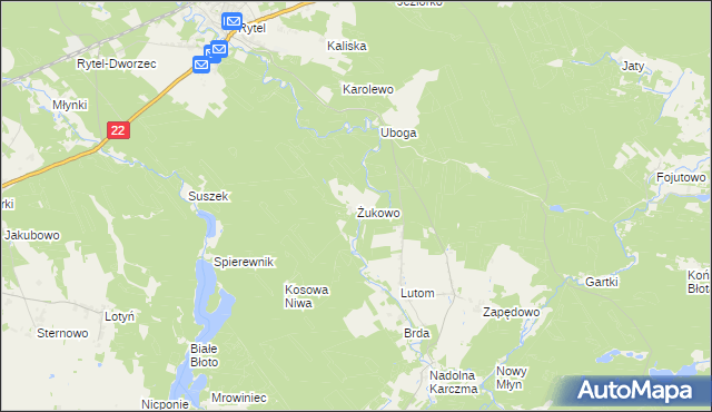 mapa Żukowo gmina Czersk, Żukowo gmina Czersk na mapie Targeo
