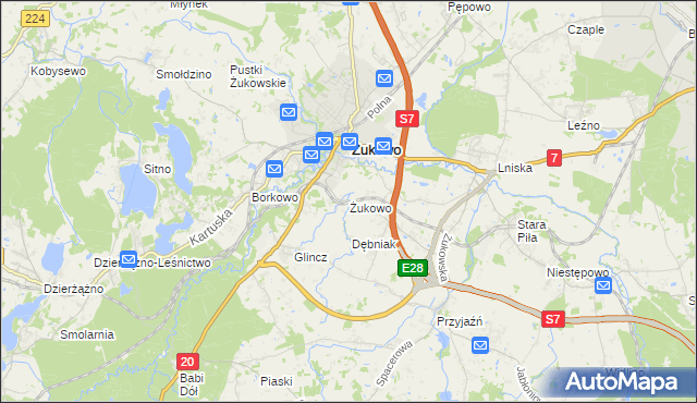 mapa Żukowo powiat kartuski, Żukowo powiat kartuski na mapie Targeo