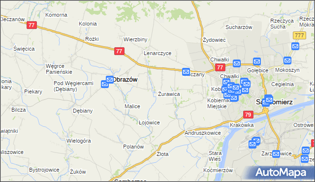 mapa Żurawica gmina Obrazów, Żurawica gmina Obrazów na mapie Targeo