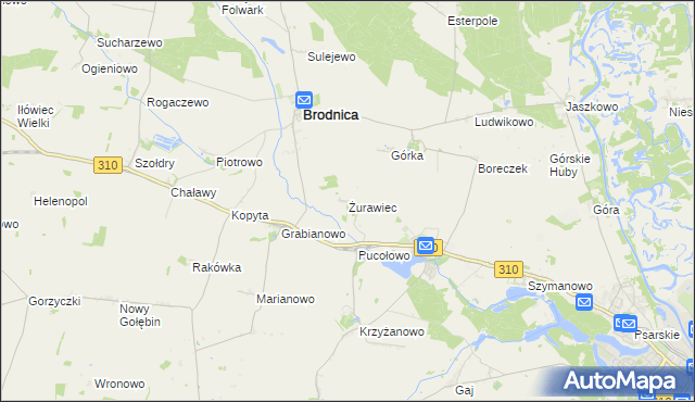 mapa Żurawiec gmina Brodnica, Żurawiec gmina Brodnica na mapie Targeo