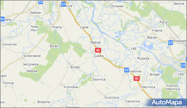 mapa Żużela, Żużela na mapie Targeo