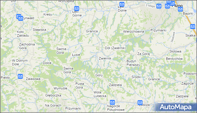 mapa Zwiernik gmina Pilzno, Zwiernik gmina Pilzno na mapie Targeo