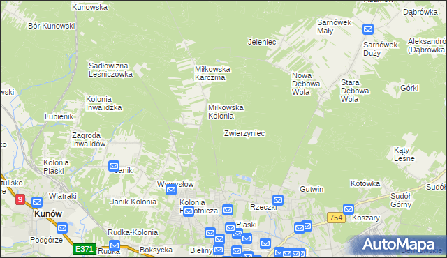 mapa Zwierzyniec gmina Kunów, Zwierzyniec gmina Kunów na mapie Targeo