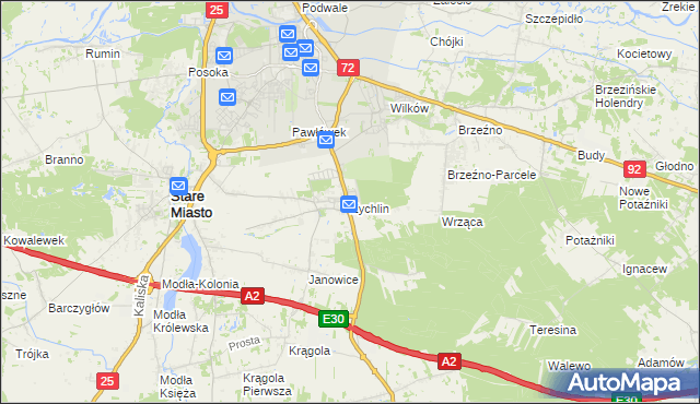 mapa Żychlin gmina Stare Miasto, Żychlin gmina Stare Miasto na mapie Targeo