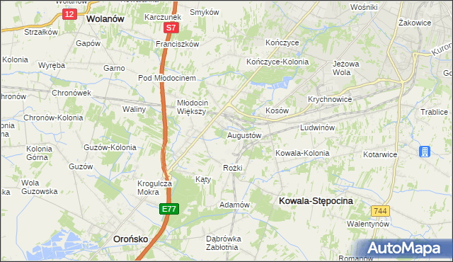 mapa Augustów gmina Kowala, Augustów gmina Kowala na mapie Targeo