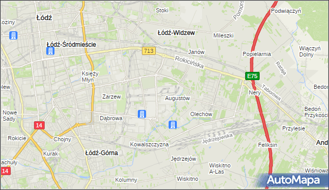 mapa Augustów gmina Łódź, Augustów gmina Łódź na mapie Targeo