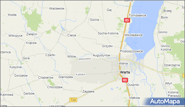 mapa Augustynów gmina Warta, Augustynów gmina Warta na mapie Targeo